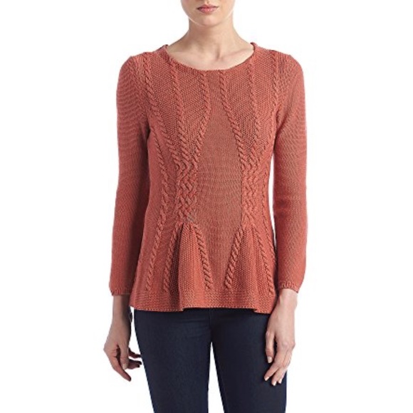 Cupio Sweaters - Cupio Coral Peplum Cable Knit Sweater Size Small